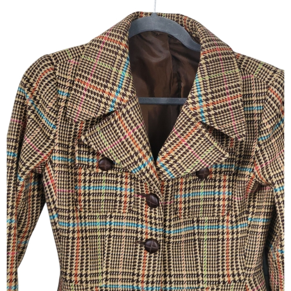 H&M Plaid Pea Coat in Brown and Tan with Subtle Green and Blue Accents